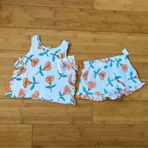 NWT Girls Size 4T Outfit - Side Ruffle Tank Top Shirt & Ruffle Hem Shorts Set